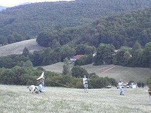 2003 - Flugtag -  Zagi Massenstart. Man beachte die Eigendynamik eines Zagis links außen. 